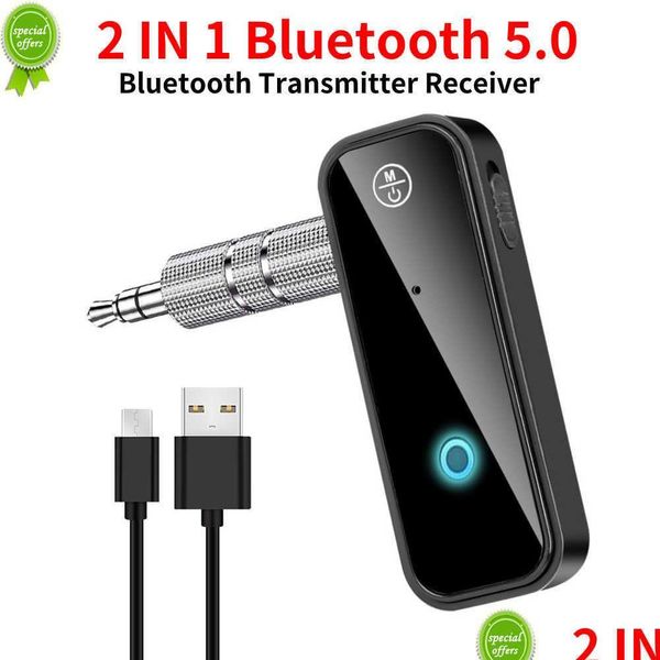 Kit Bluetooth de voiture Nouveau Bluetooth 5.0 Émetteur Récepteur 2 en 1 Adaptateur sans fil 3,5 mm O Stéréo Aux pour musique mains casque Drop Delive Dhcw8