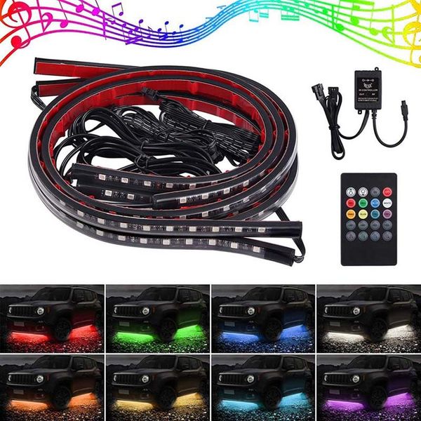 Voiture Bluetooth Underglow Lumière Sans Fil Châssis Lumière 90x120cm Ambiance Barre Décorative Lumières Kit D'éclairage À Distance avec Son Cont326Y