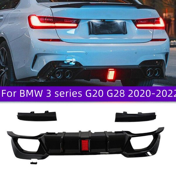 Kit de carrosserie de voiture, becquet de lèvre de diffuseur arrière pour BMW série 3 G20 G28 de 2020 à 2022, diffuseur de pare-chocs arrière avec/sans lumière