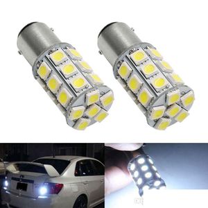 Ampoules de voiture 2X1157 Bay15D P21/5W Baz15D P21/4W Ba15D 5050 27 Smd Led Blanc Rouge 12V 24V Navire Bateau Camion Van Frein de voiture Feu arrière L Dhuaz