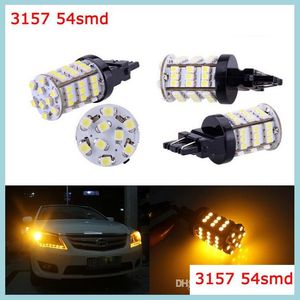 CAR -lampen 4 stcs 3156 3157 Amber Xenon White Reverse Lights / Tail 54SMD LED -auto Licht BB Drop Delivery Mobile Motorcycles Lighting a DHDXY