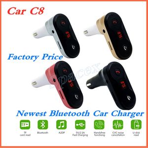 C8 Bluetooth chargeur de voiture accessoires de téléphone portable Kit transmetteur FM adaptateur Radio mains libres Support carte TF avec boîte de vente au détail