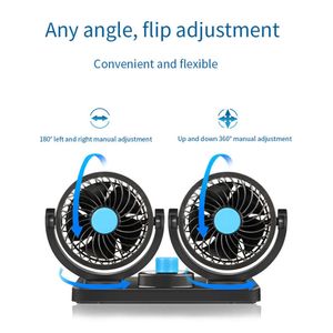 Auto Auto 12v / 24v Auto Dubbele ventilator Auto-interieuraccessoires 360 graden rond Autokoeling Accessoires Swing Fan Ventilatiebord Zomer