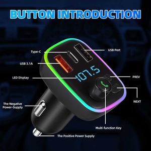 Auto Auto Bluetooth 5.0 Oplader Fm-zender Sigarettenaansteker Pd 18w Type-c Dual USB 4.2a Kleurrijk Omgevingslicht Mp3-speler