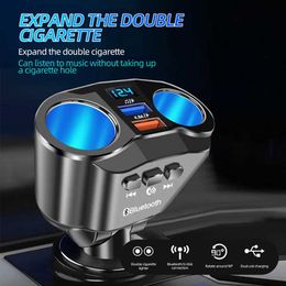 Voiture voiture Bluetooth 5.0 transmetteur Fm prise 12v allume-cigare séparateur adaptateur secteur double USB 4.8a chargeur de voiture avec affichage de la tension