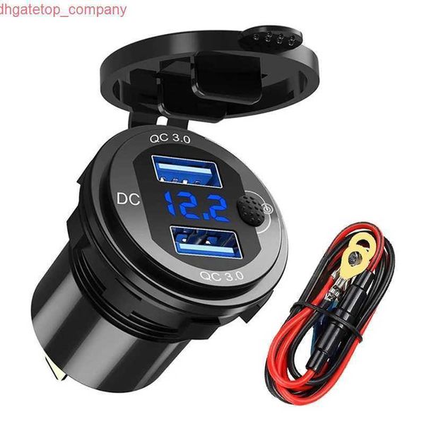 Cargador USB para coche QC3.0, puerto dual, enchufe USB para coche, carga rápida con voltímetro Digital LED, interruptor de pantalla para vehículos, Motor de barco