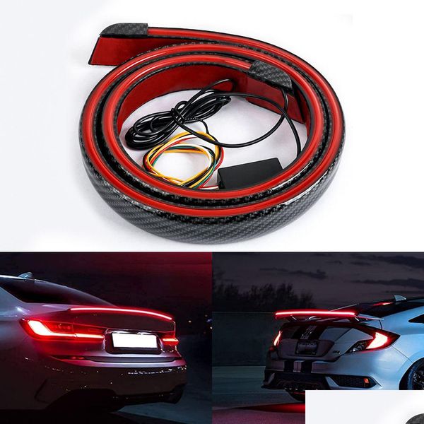 Voiture en Fiber de carbone aileron arrière aile feux arrière barre clignotant Drl bande de lampe de frein 12V accessoires pour livraison directe Dhywj