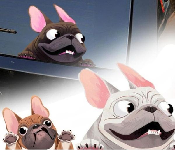 Autocollants de chien de dessin animé de voiture bouledogue français fenêtres latérales pare-brise vinyle décalcomanie étanche créatif Auto style décoration 1214cm9475933