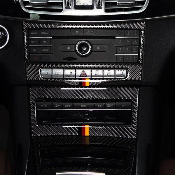Garniture de couverture de décoration de panneau CD de climatisation de commande centrale de voiture en Fiber de carbone pour Mercedes Benz classe E W212 2014-15304d
