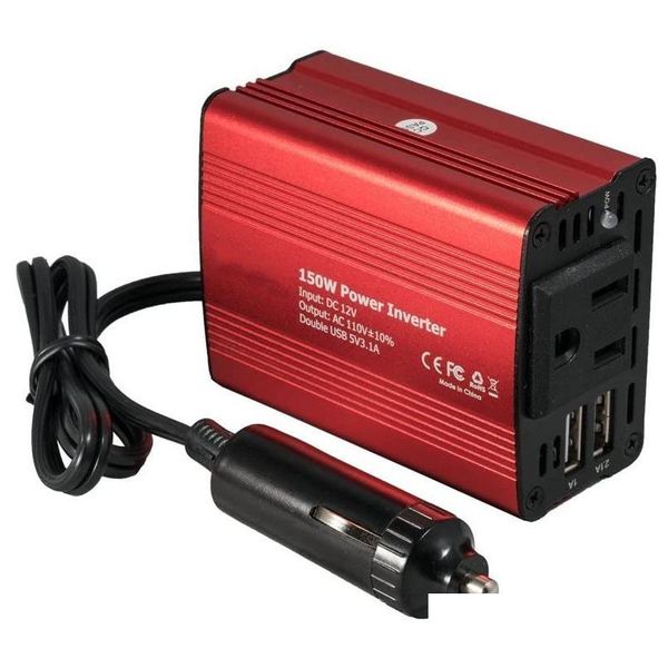 Cargador de coche 150W Cargadores Inversor de corriente 12V CC a 110V Convertidor de CA con 3.1A Dual Usb Car-Charger Drop Delivery Móviles Motocicleta Dhjzq