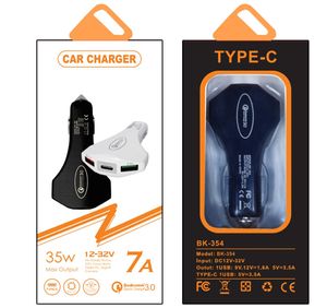 Chargeurs de voiture à charge rapide à 3 ports 7A 35W Type C Hammer Safety QC3.0 Chargeur de voiture rapide pour Samsung S22 S21 S20 PC MP3 Android iPhone 13 12 Mini 11 Pro Xr Xs Max