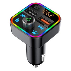 Cargador de coche Bluetooth Transmisor FM Adaptador de radio Inalámbrico Manos libres Llamada Sonido de graves Reproductor de música MP3 RGB LED retroiluminado QC3.0 Cargador USB