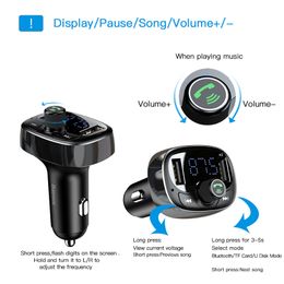 Cargador de coche Transmisor FM Aux Modulador Bluetooth Manos libres Car Audio Reproductor de MP3 3.4A Rápido Dual USB Cargador de teléfono móvil