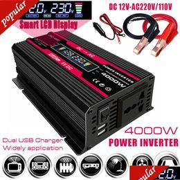 Cargador de coche Pantalla Lcd Inversor de corriente 4000W Convertidor 12V a 220V / 110V Color inteligente Dual Usb 4.2A Carga rápida Entrega móvil Dhcul