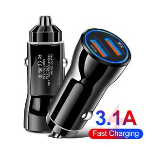 Snel opladen 3.1A Dual Ports Car Chargers Universal QC3.0 Power Adapter Charger voor iPhone 12 13 14 Pro Max Samsung Huawei Tablet PC GPS