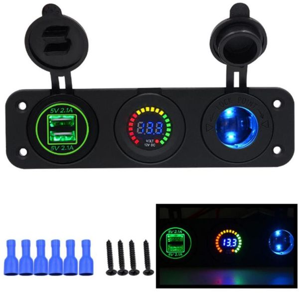 Chargeur de voiture Bouche de moto Double Adaptor USB Adaptor12V24V Cigarette Pobite plus légère LED Bleu Digital Voltmeter3804989