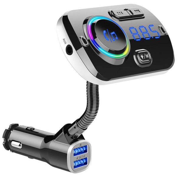 chargeur de voiture mp3 Kit mains libres Bluetooth pour voiture Transmetteur FM Lecteur MP3 Bluetooth 5.0 Double USB Chargeur rapide Mains libres Atmosphère colorée