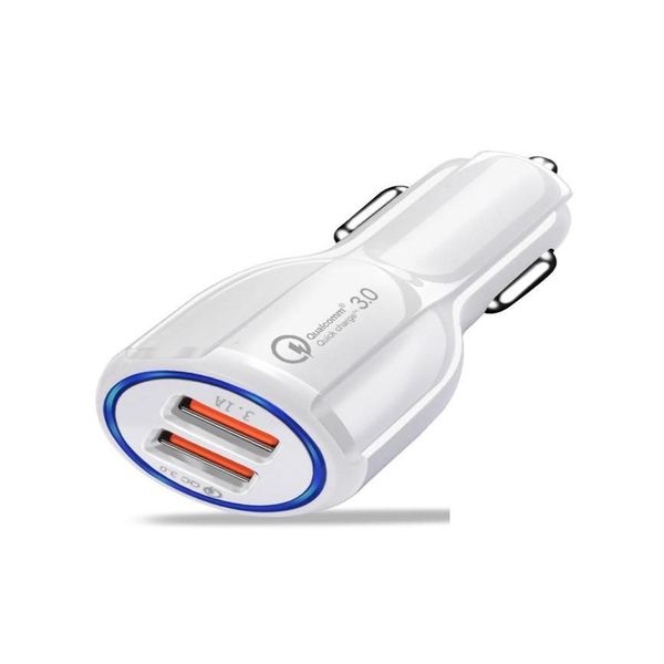 Cargador de automóvil Cargo rápido 30 QC Adaptador de carga rápida Dual CARCHARGER USB PARA TELÉFONO MICRO TIPO C CARGERS2298340 Drop entrega de la entrega OTHP9