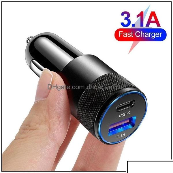 Chargeur de voiture USB Quick 15W 3 1A Type C PD Adaptateur de téléphone à charge rapide pour 13 12 11 Pro Max Huawei Honor Drop d dhufd livraison mobiles dhltz