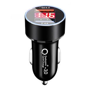 Auto Chargers Fast Charging Dual USB Digital Display LED 5V 2.4A-poorten Aluminium Universele 18W Power Adapter Charger