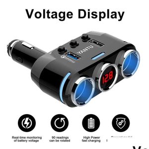 Allume-cigare de voiture 12V-24V Socket Splitter Plug LED USB Chargeur Adaptateur Port 3 Voies pour téléphone portable DVR Accessoires Drop Livraison A Dhstj