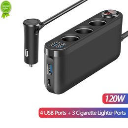 CAR Sigaret Lighter Adapter Splitter 120W QC3.0 USB snelle oplader 4Ports Socket met voltmeter Auto -accessoires