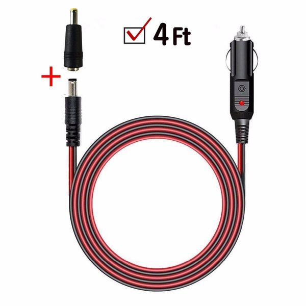 Chargeur allume-cigare de voiture, prise mâle, câble de 4 pieds vers connecteur DC 5.5mm x 2.1mm/4.0mm x 1.7mm, 2 prises adaptées