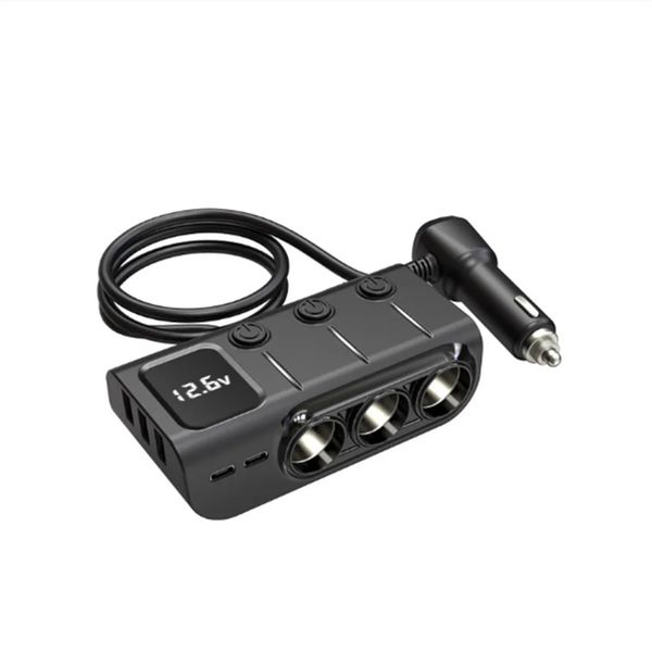 Allume-cigare de voiture GC01, un à trois ports USB, commutateur indépendant PD intelligent, charge rapide, convertisseur de chargeur 120W