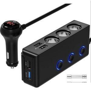 Encendedor de cigarrillos para automóvil Tr30 120W Cargador Divisor 4 puertos USB Carga rápida Qc3.0 12V / 24V Adaptador de corriente de 3 enchufes con interruptor Drop Delive Otoa0