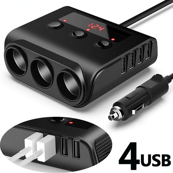 Allume-cigares de voiture 4 Port USB 3 voies 3.1A répartiteur de prise Hub adaptateur secteur 12V-24V pour iPad Smartphone DVR GPS