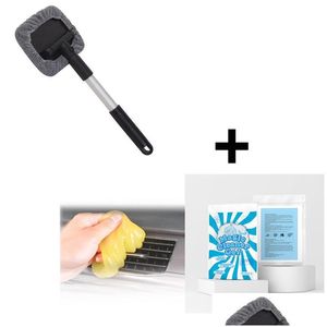 Kit d'outils de nettoyage de voiture Kit d'outils de nettoyage de pare-brise de fenêtre télescopique rétractable intérieur Brosses de lavage Accessoires de lavage de véhicule Drop D Otynb