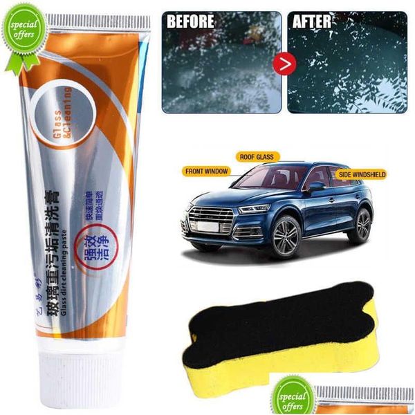 Outils de nettoyage de voiture Nouveau film d'huile de verre enlevant la pâte avec brosse éponge pare-brise fenêtre polissage nettoyant crème ensemble livraison directe Aut Dhryf