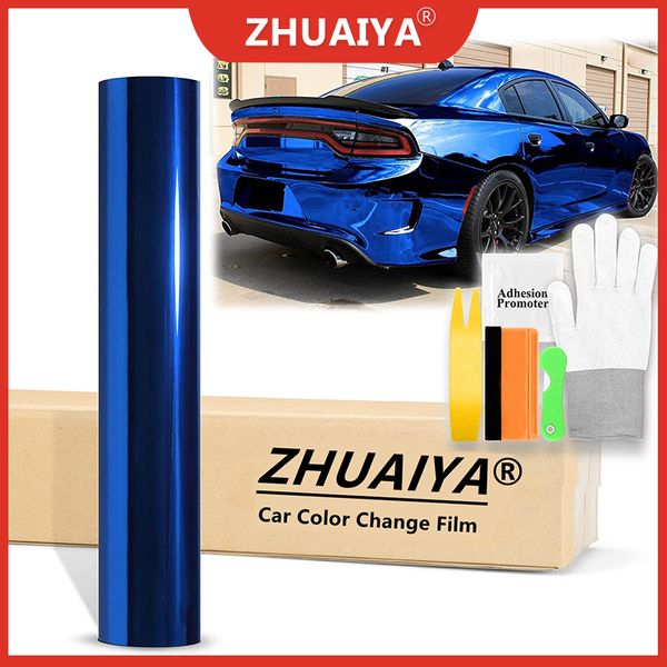 Film de changement de couleur de voiture (152cmx18m) Sky Blue Supercast Chrome Vinyl Wrap Sticker Car Vehitcycle Auto Motorcycle Diy Decal Zhuaiya