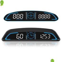 Boussole de voiture 2022 Gps Hud Compteur de vitesse Affichage tête haute Rappel d'alarme numérique intelligent Compteur Accessoires électroniques pour tous Drop Delivery Oth92