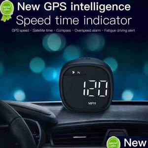 Boussole de voiture Nouveau GPS HUD Horloge numérique Compteur de vitesse Affichage tête haute Alarme de survitesse Fatigue Rappel de conduite Accessoires Drop Delivery Otxvf