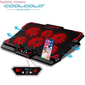 COOLCOLD – refroidisseur d'ordinateur portable de jeu pour voiture, 17 pouces, Six ventilateurs, écran Led, deux ports USB, 2600 tr/min, plaque de refroidissement pour ordinateur portable, support pour ordinateur portable