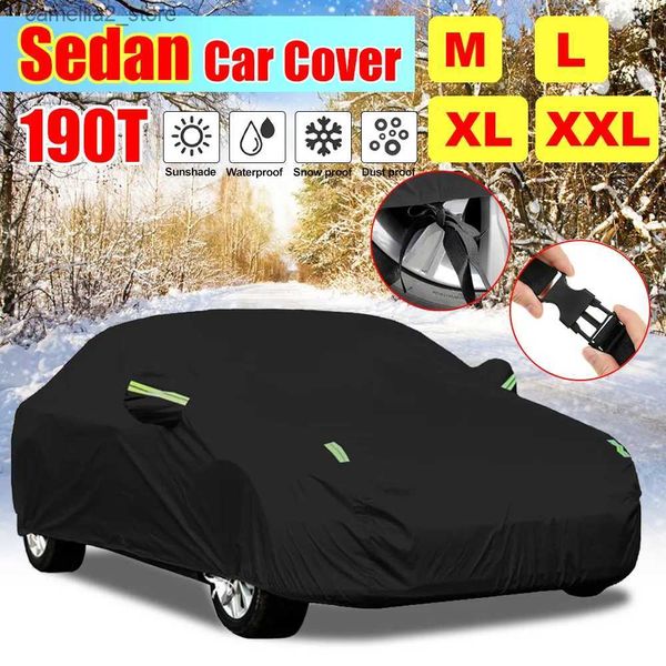 Cubiertas para automóviles 190T Universal Full Black Auto Cubiertas para automóviles Al aire libre Impermeable Sol Lluvia Protección contra la nieve UV para sedanes Cubiertas para sombrillas M / L / XL / XXL Q231012