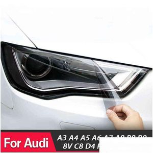 Cubiertas de automóviles 2 PCS Película protectora de faros de automóvil Etiqueta engomada de TPU negra ahumada para A4 8V A3 B8 B9 A5 A6 C8 A7 A8 D4 TT E-Tron R8 Accesorios Dhr9A