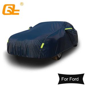 Autoverdekkingen 210T Polyester blauw Volledige auto -dekking Buiten Sneeuw Ice Dust Zon UV Shade Cover voor Ford Universal Focus Fiesta Taurus T240509