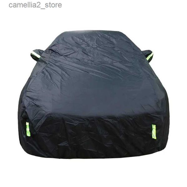 Housses de voiture couverture complète extérieure noire pare-soleil automatique Protection anti-poussière avec bandes réfléchissantes universelles pour berline à hayon SUV Q231013