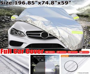 Bâches pour voiture Couverture de voiture complète 210T protection solaire étanche à la poussière housse de protection pour voiture bandes réfléchissantes universelles pour berline Suv J2209076685250