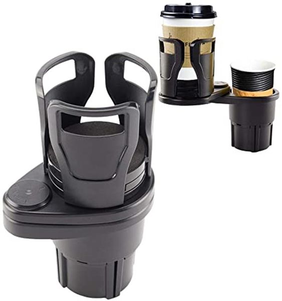 Porte-gobelet de voiture Insert Monté sur véhicule Bouteille d'eau de café Cola Support de téléphone 2 en 1 Multifonctionnel Rotation à 360 degrés Base réglable Accessoires intérieurs