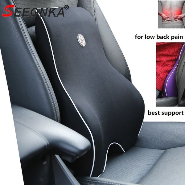 Coussin de siège de voiture Soutien lombaire Chaise de bureau Lombalgie Oreiller Mousse à mémoire Noir Posture Correction Produit de voiture Dropshipping T200629