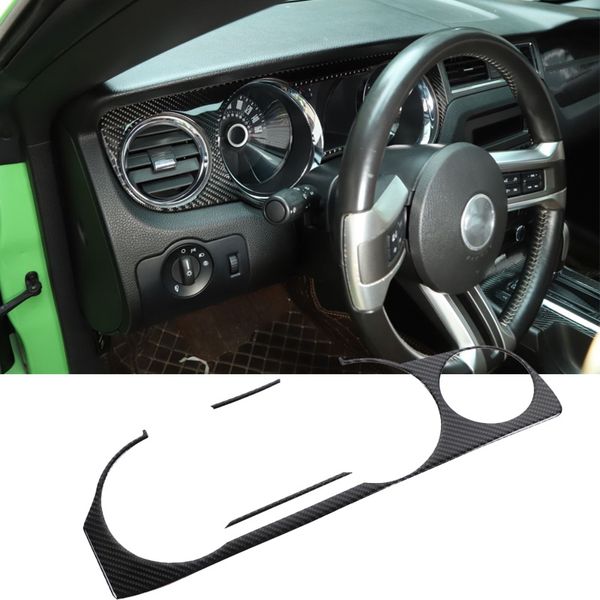 Panel decorativo para tablero de coche, embellecedor de fibra de carbono, 3 piezas para Ford Mustang 2009-2013, accesorios interiores para automóviles