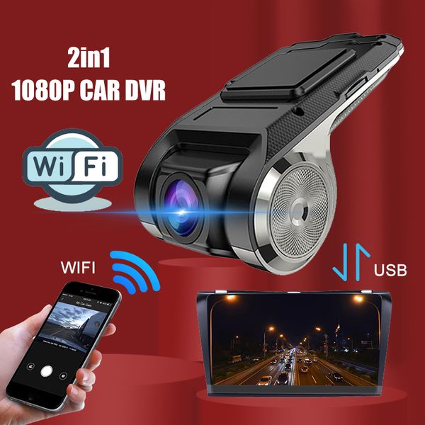 Caméra de tableau de bord de voiture Wifi USB 2 en 1 1080P Caméra de tableau de bord grand angle à 170 degrés DVR ADAS Dashcam Android DVR Enregistreur automatique Version nuit voiture dvr