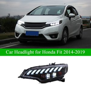 Auto dag lopende hoofdlamp voor Honda Fit Jazz 2014-2019 High Beam Lens Headlight Dynamic Turn Signal Light