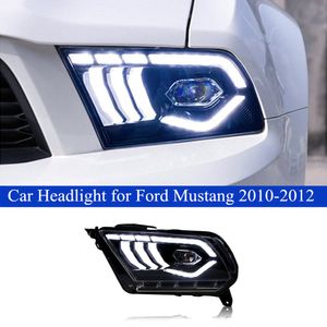 Phare de jour de voiture pour Ford Mustang Ensemble de phare 2010-2012 LED DRL Clignotant dynamique Lampe à double faisceau Accessoires automobiles
