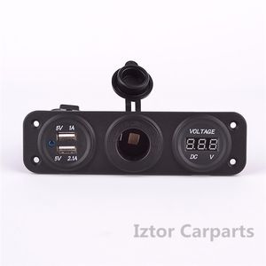 Voiture DC 12V-24V voltmètre numérique double USB 2 Port Prise d'alimentation à trois trous Panneau | chargeur USB de voiture