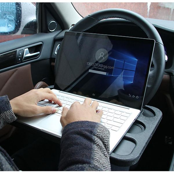 Soporte de café para escritorio de coche, mesa de ordenador portátil montada en el volante, bandeja portátil para comer, trabajo, bebida, asiento, accesorios para automóviles 233A