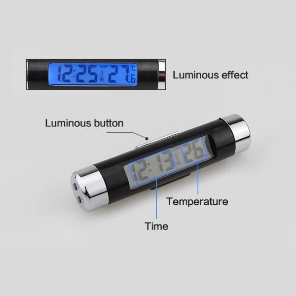 Pantalla de temperatura de reloj digital de automóvil Termómetro electrónico Termómetro automático Reloj Electrónico con suministro de automóvil luminoso de fondo LED LED